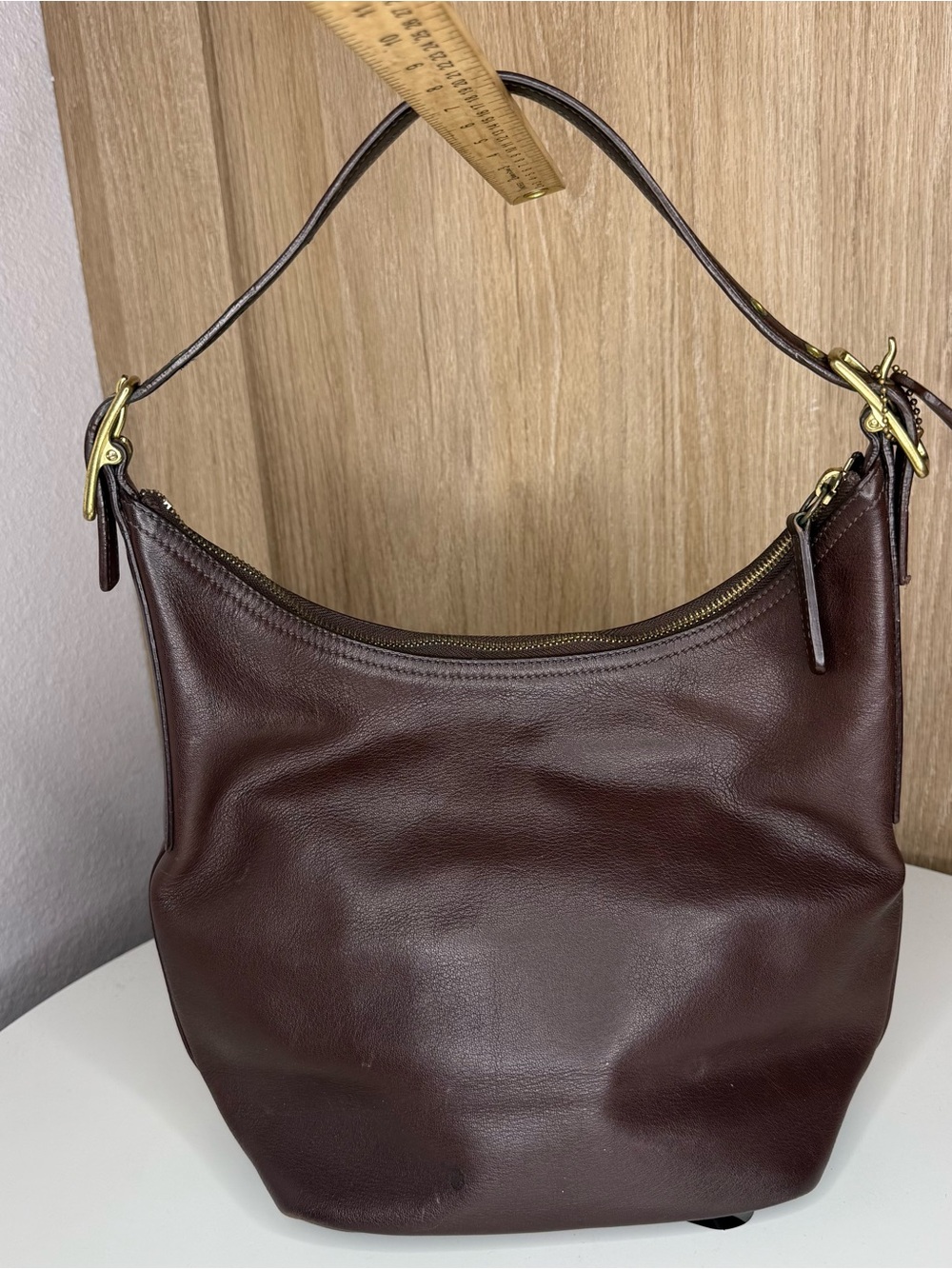 Coach Brown Shoulder Bag Zip Closure Gold Hardware